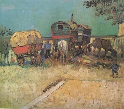 Vincent Van Gogh Encampment of Gypsies with Caravans (nn04) Spain oil painting art